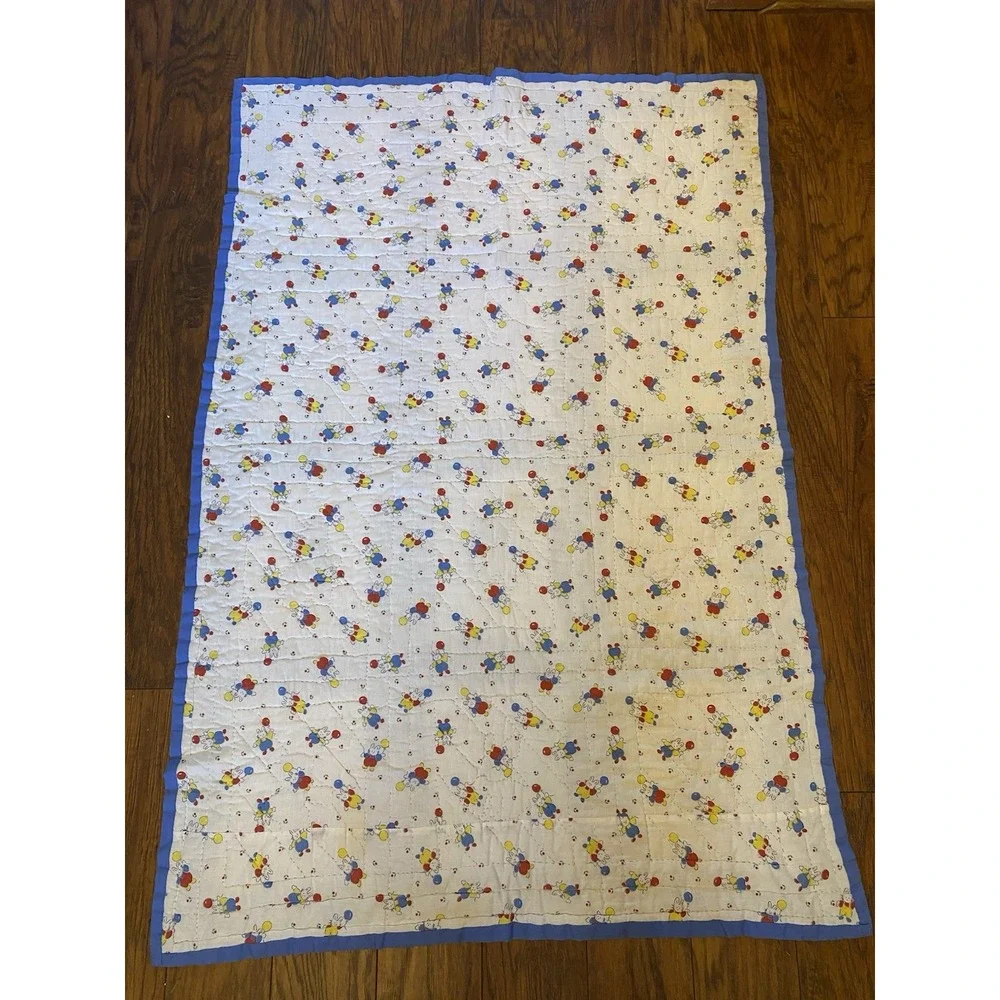 Vtg Cotton Crib Boy Baby Blanket Hand Embroidered 12 Blocks Animals Unisex